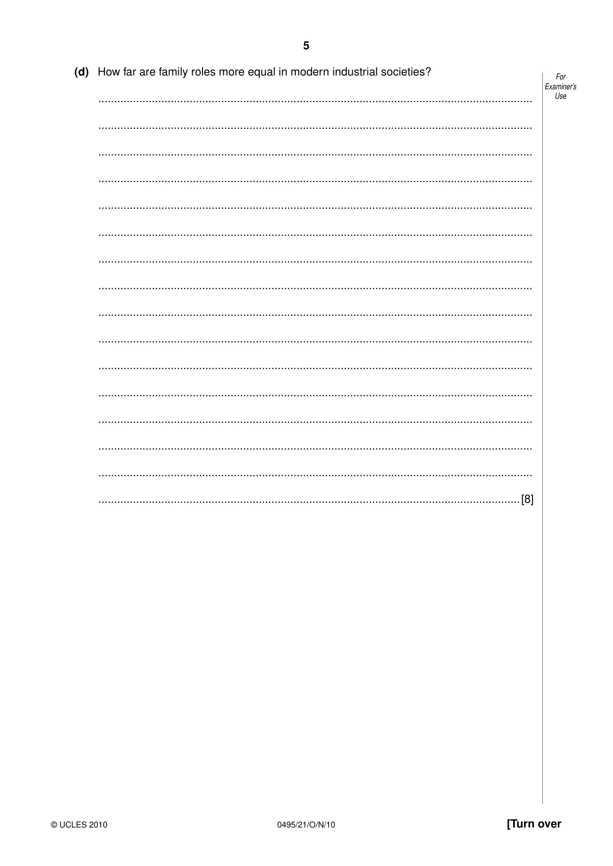 Cambridge IGCSE Sociology 0495 2010 Oct/Nov Paper 2 · Variant 1 question paper, page 5 of 20