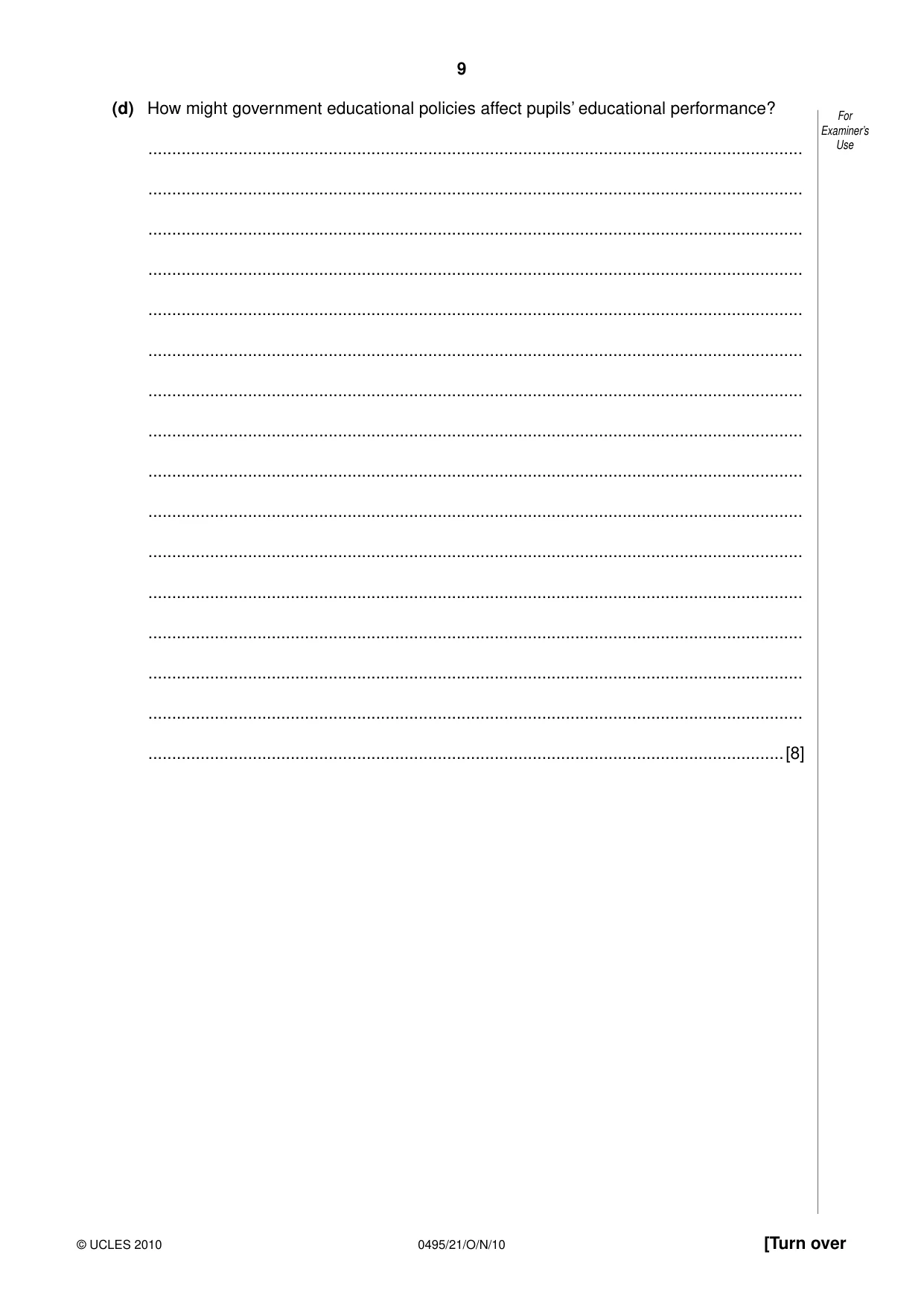 Cambridge IGCSE Sociology 0495 2010 Oct/Nov Paper 2 · Variant 1 question paper, page 9 of 20