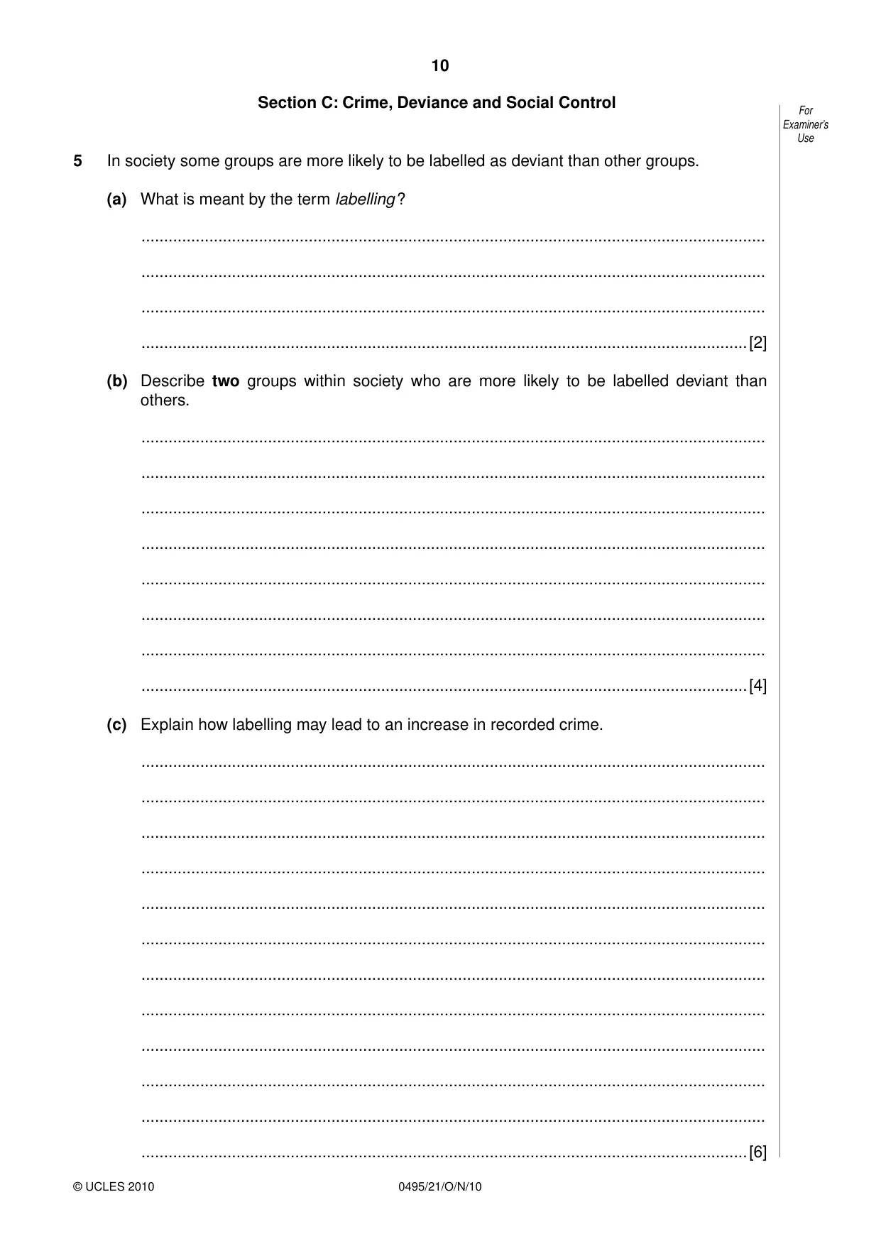 Cambridge IGCSE Sociology 0495 2010 Oct/Nov Paper 2 · Variant 1 question paper, page 10 of 20