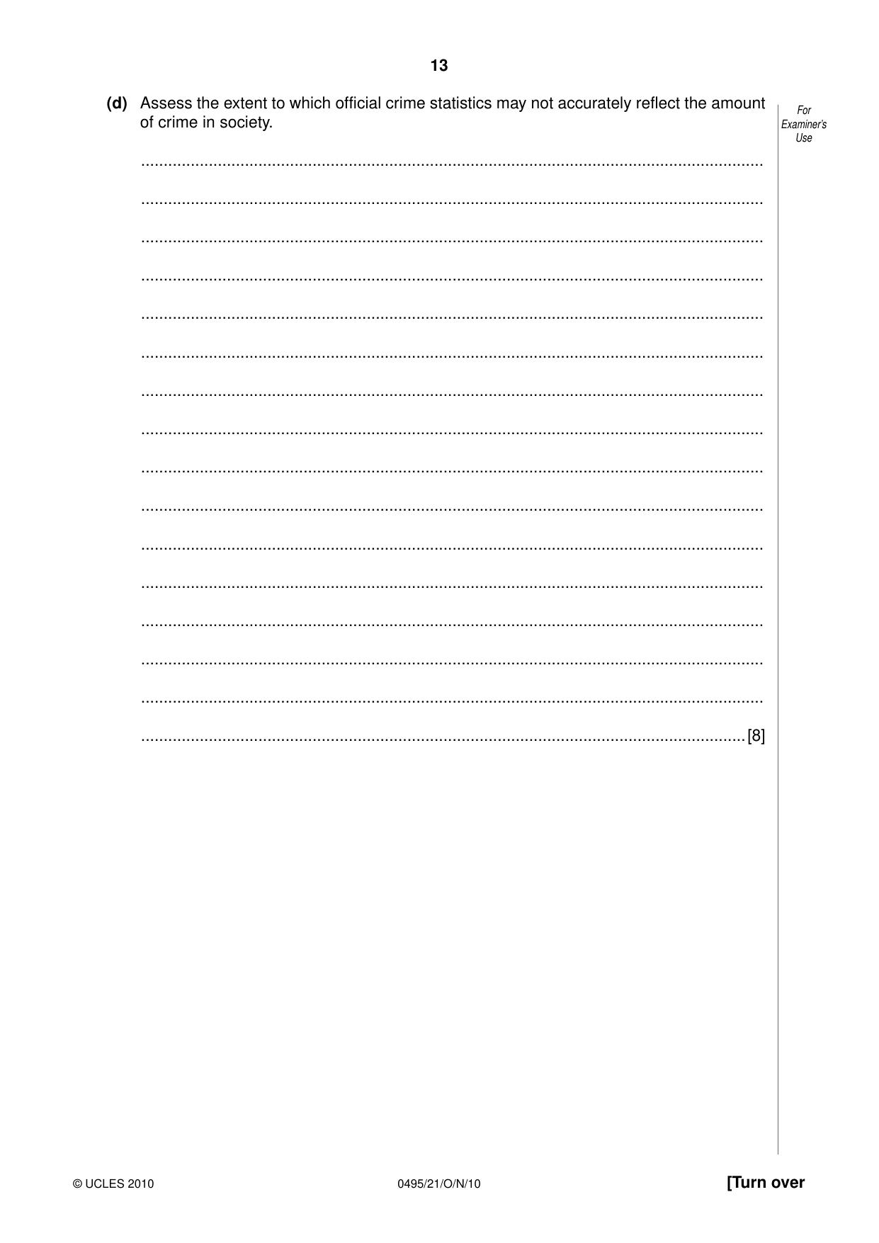 Cambridge IGCSE Sociology 0495 2010 Oct/Nov Paper 2 · Variant 1 question paper, page 13 of 20