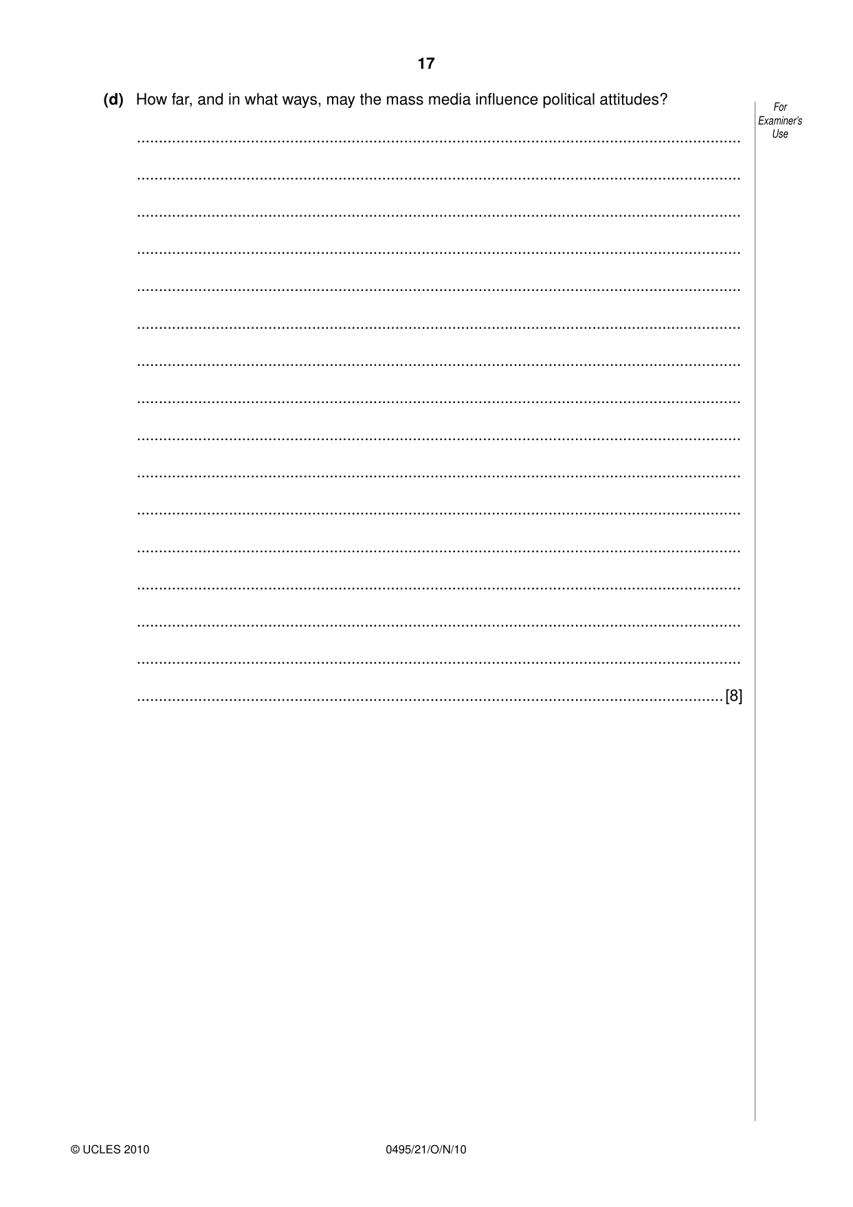 Cambridge IGCSE Sociology 0495 2010 Oct/Nov Paper 2 · Variant 1 question paper, page 17 of 20