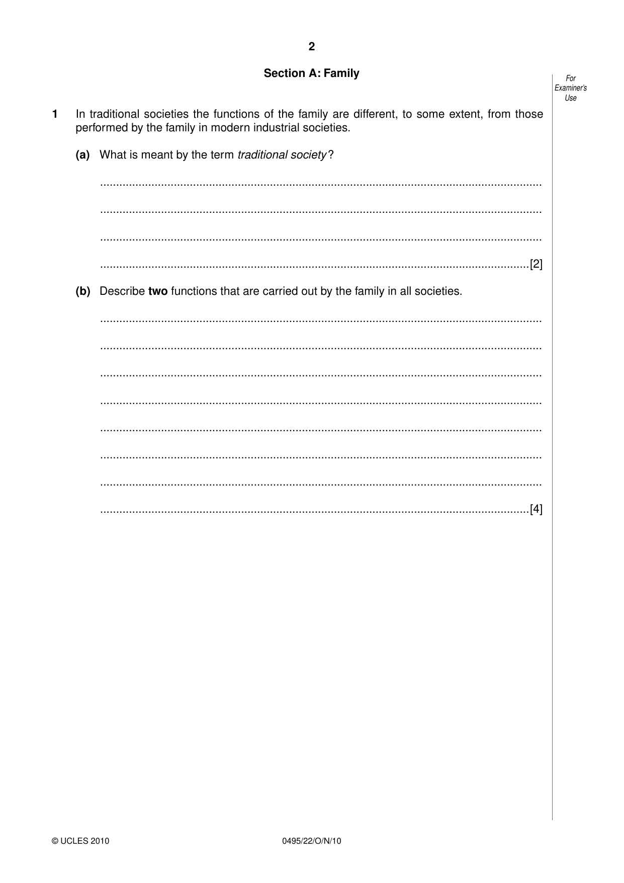 Cambridge IGCSE Sociology 0495 2010 Oct/Nov Paper 2 · Variant 2 question paper, page 2 of 28