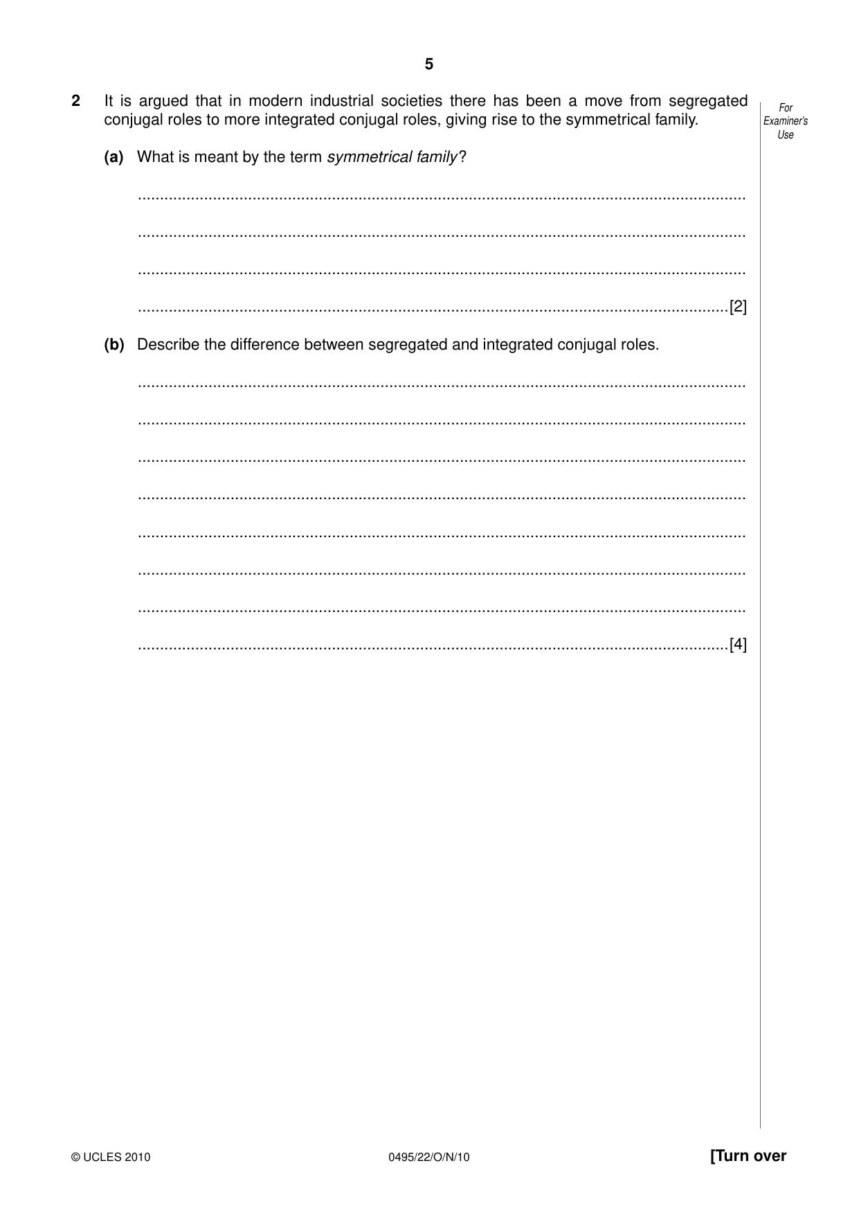 Cambridge IGCSE Sociology 0495 2010 Oct/Nov Paper 2 · Variant 2 question paper, page 5 of 28