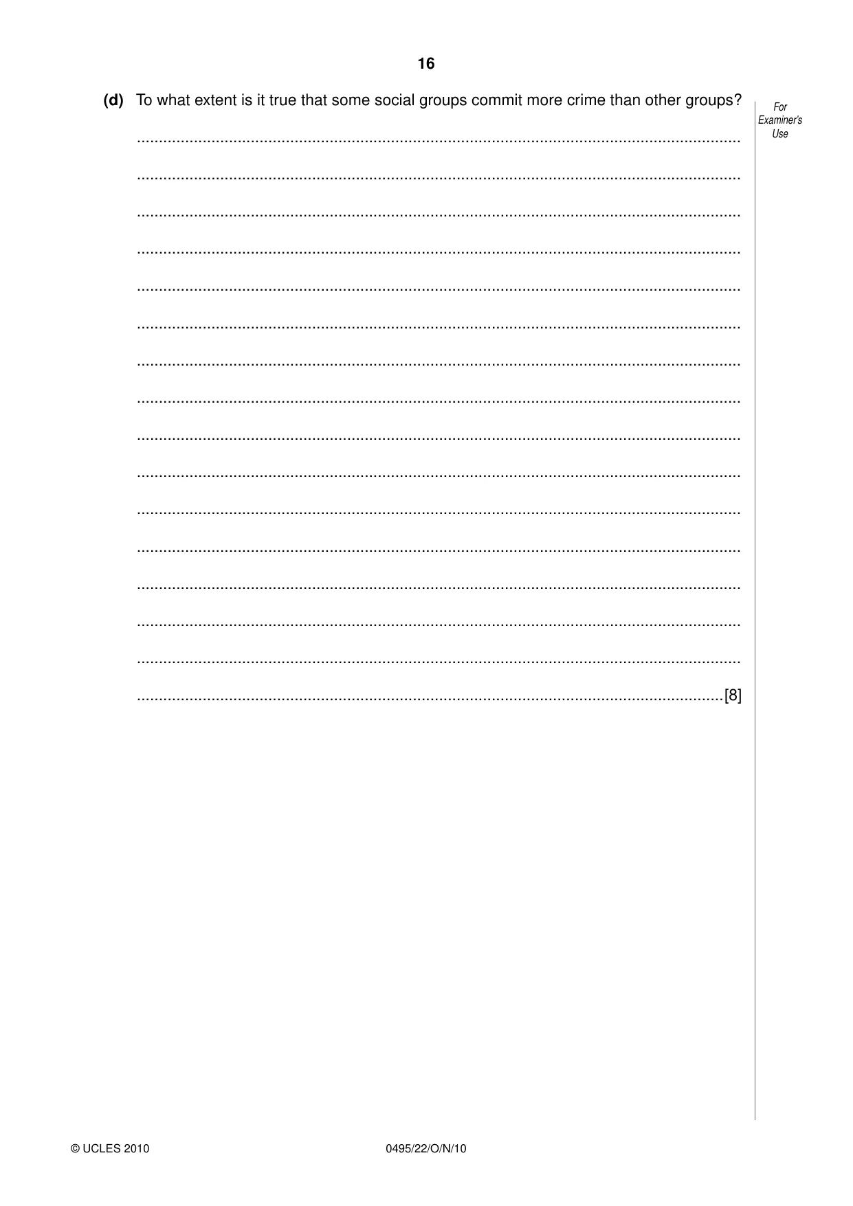 Cambridge IGCSE Sociology 0495 2010 Oct/Nov Paper 2 · Variant 2 question paper, page 16 of 28