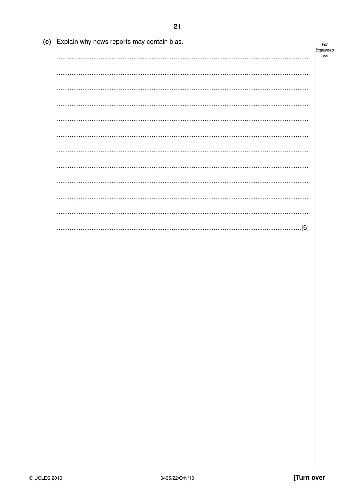 Cambridge IGCSE Sociology 0495 2010 Oct/Nov Paper 2 · Variant 2 question paper, page 21 of 28