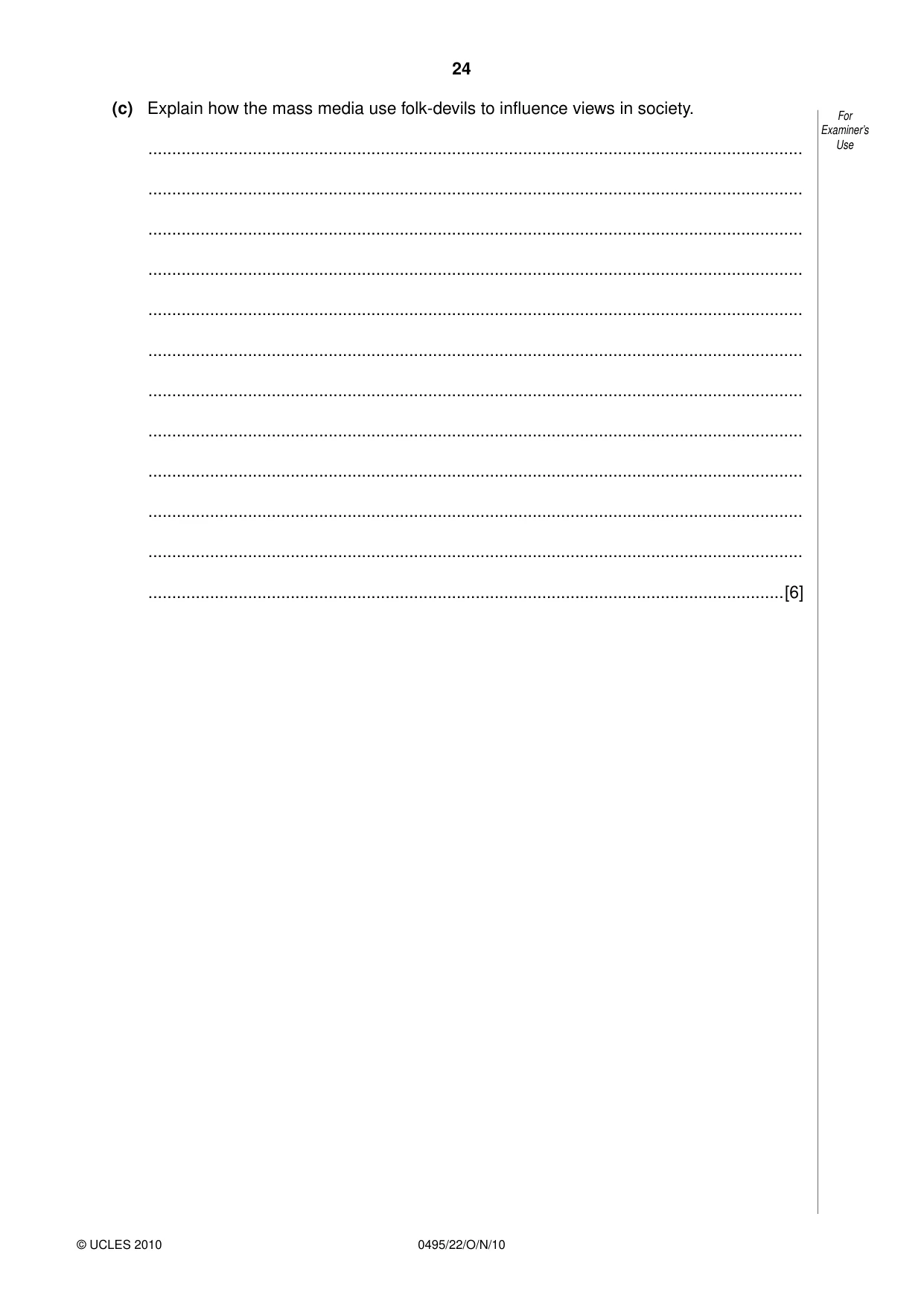 Cambridge IGCSE Sociology 0495 2010 Oct/Nov Paper 2 · Variant 2 question paper, page 24 of 28