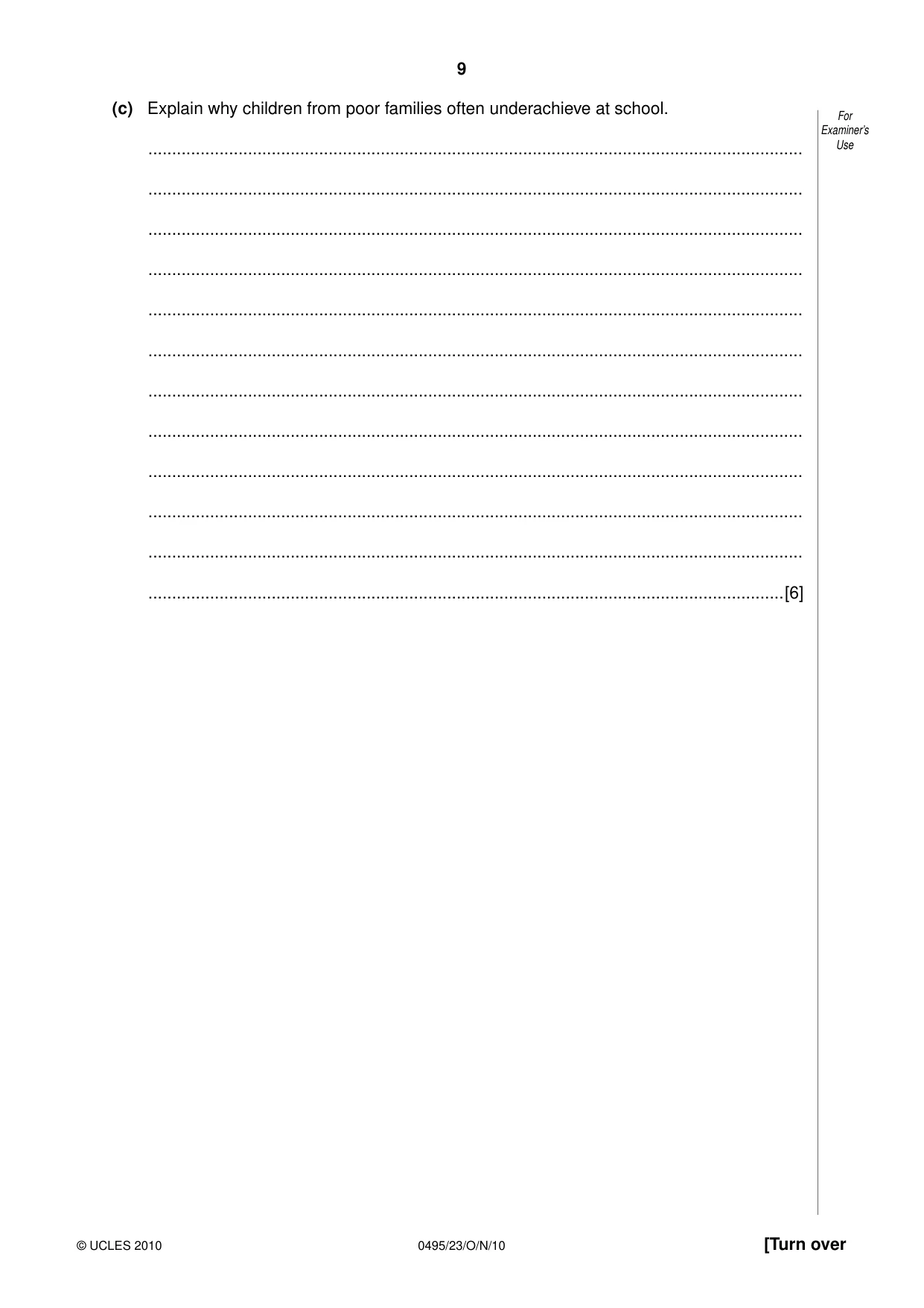 Cambridge IGCSE Sociology 0495 2010 Oct/Nov Paper 2 · Variant 3 question paper, page 9 of 28