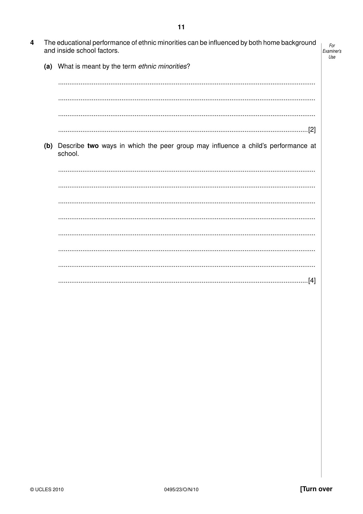 Cambridge IGCSE Sociology 0495 2010 Oct/Nov Paper 2 · Variant 3 question paper, page 11 of 28