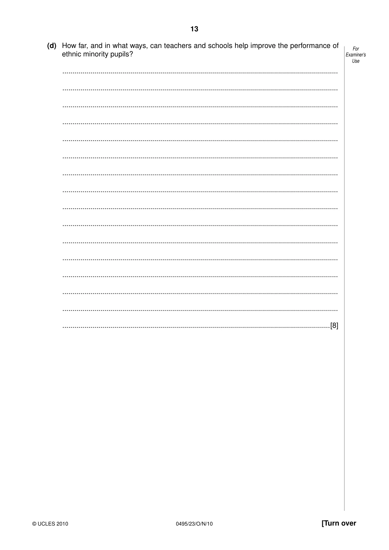 Cambridge IGCSE Sociology 0495 2010 Oct/Nov Paper 2 · Variant 3 question paper, page 13 of 28