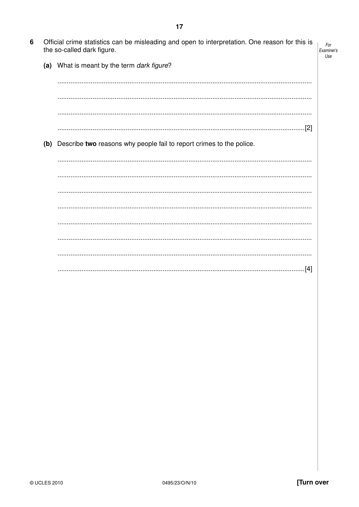 Cambridge IGCSE Sociology 0495 2010 Oct/Nov Paper 2 · Variant 3 question paper, page 17 of 28