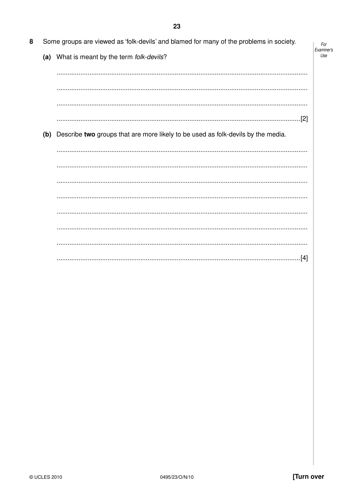 Cambridge IGCSE Sociology 0495 2010 Oct/Nov Paper 2 · Variant 3 question paper, page 23 of 28