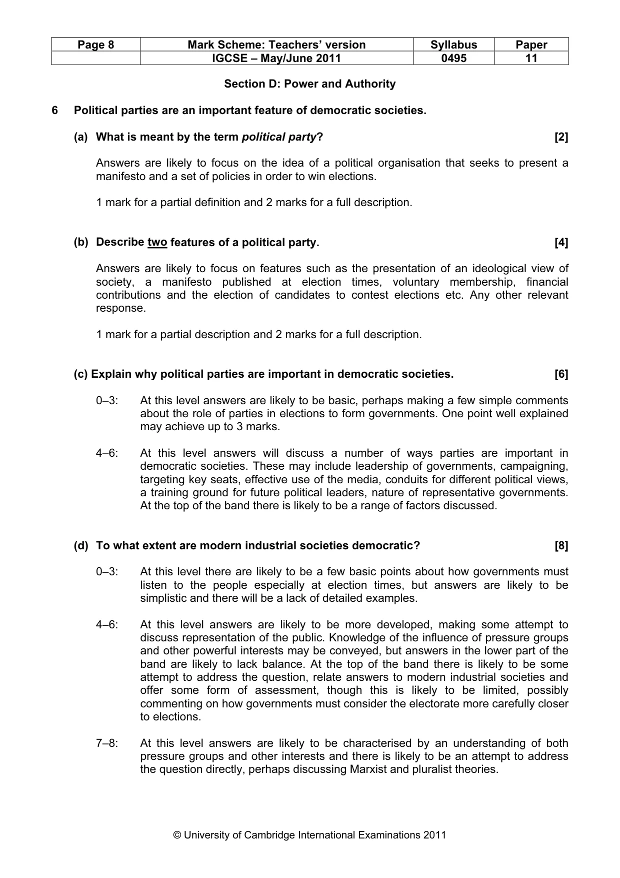 Mark scheme, page 8 of 9