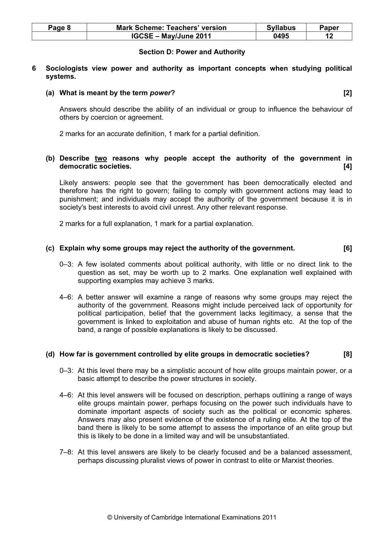 Mark scheme, page 8 of 9