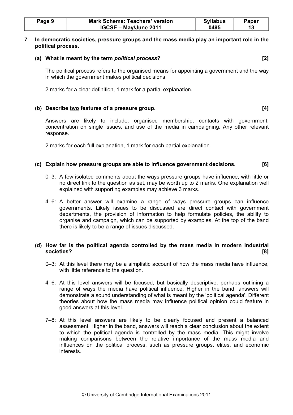 Mark scheme, page 9 of 9