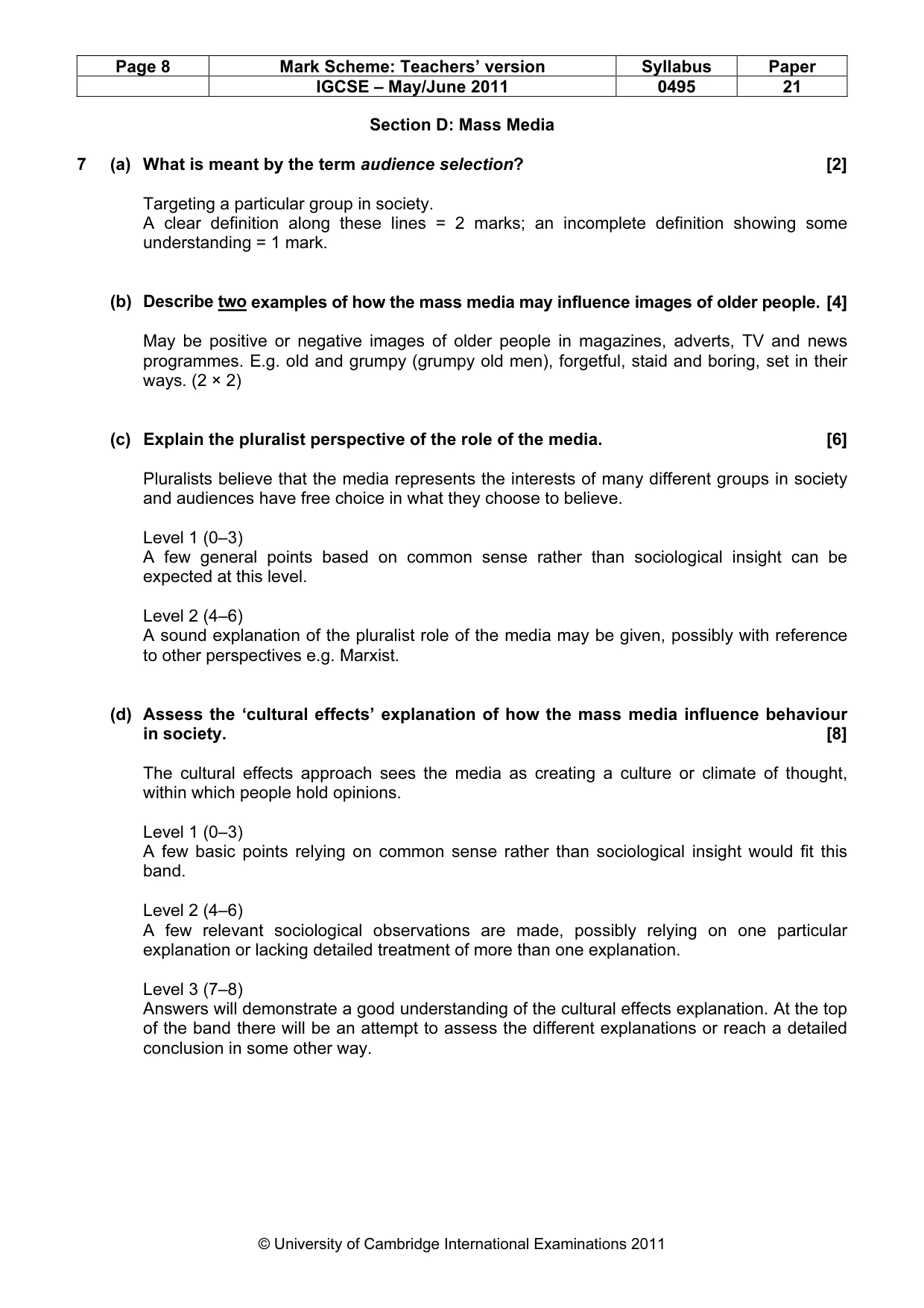 Mark scheme, page 8 of 9