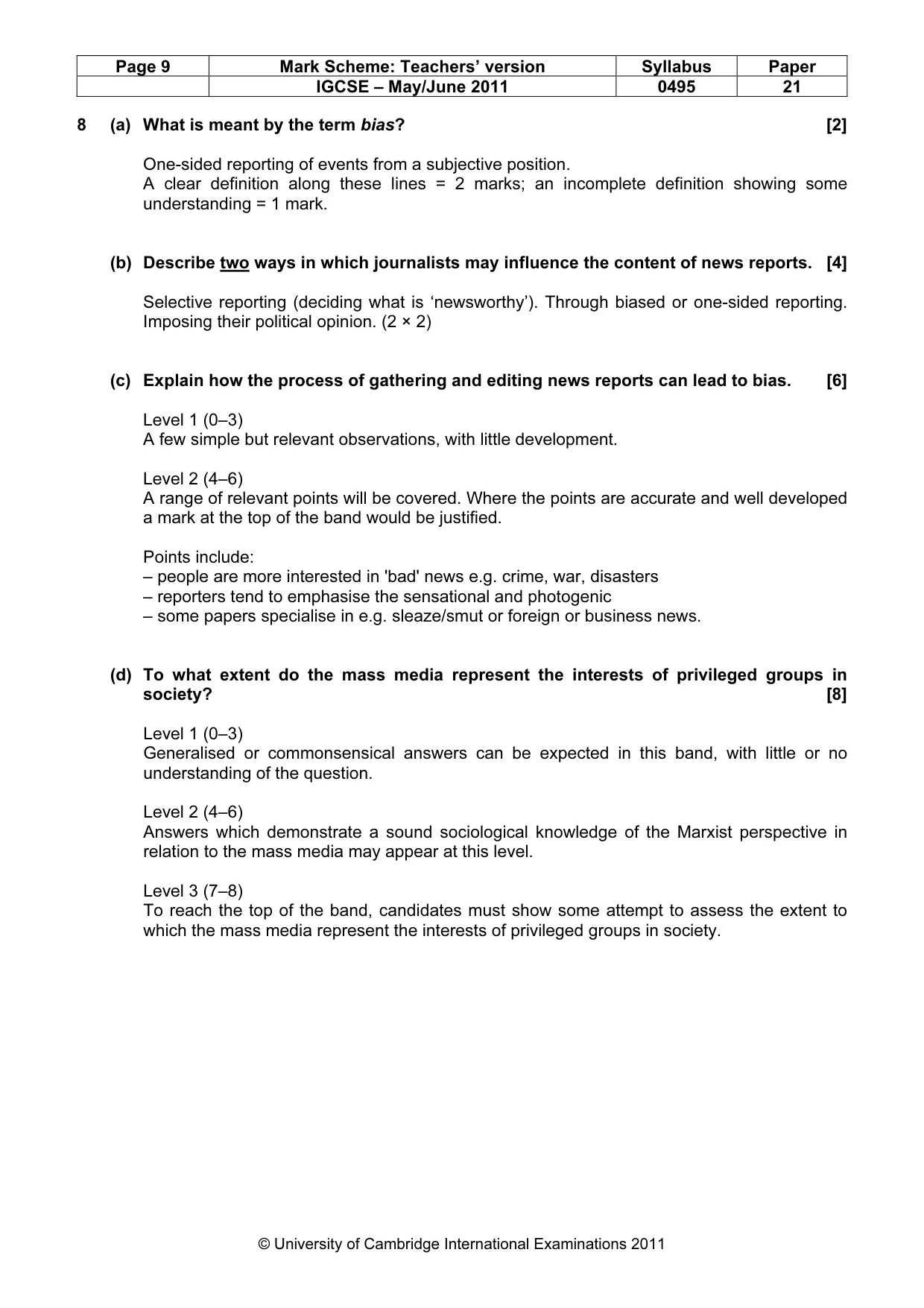 Mark scheme, page 9 of 9