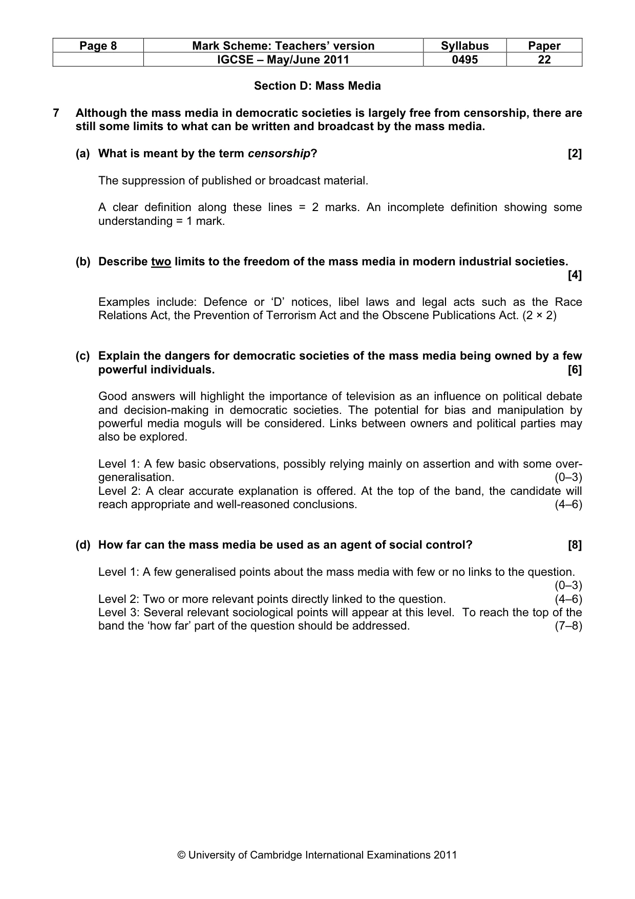 Mark scheme, page 8 of 9
