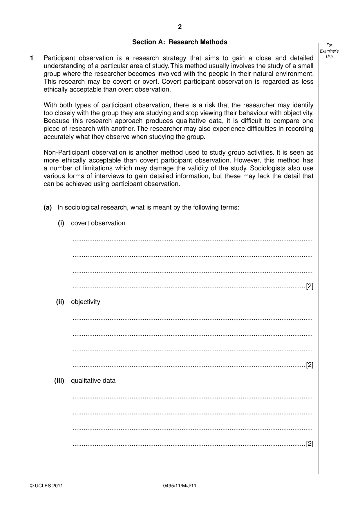 Cambridge IGCSE Sociology 0495 2011 May/June Paper 1 · Variant 1 question paper, page 2 of 24