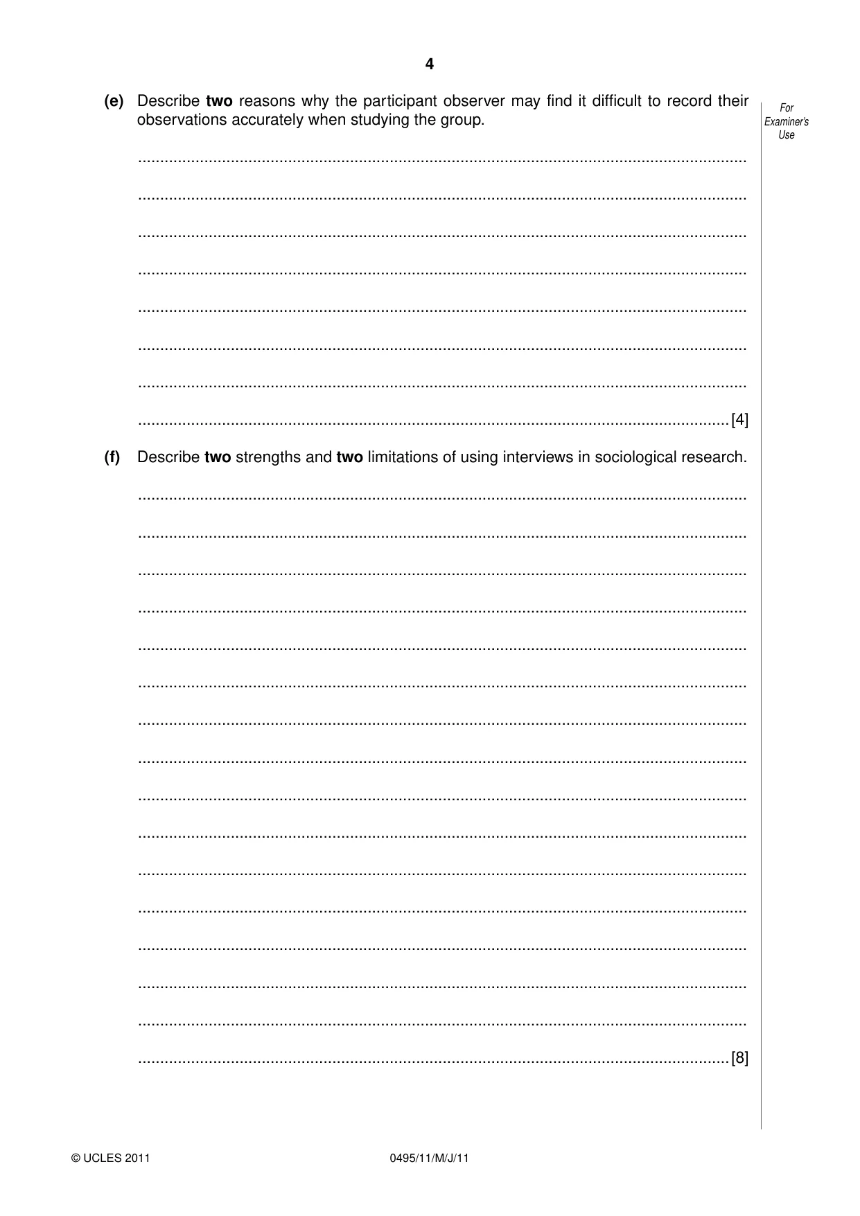 Cambridge IGCSE Sociology 0495 2011 May/June Paper 1 · Variant 1 question paper, page 4 of 24