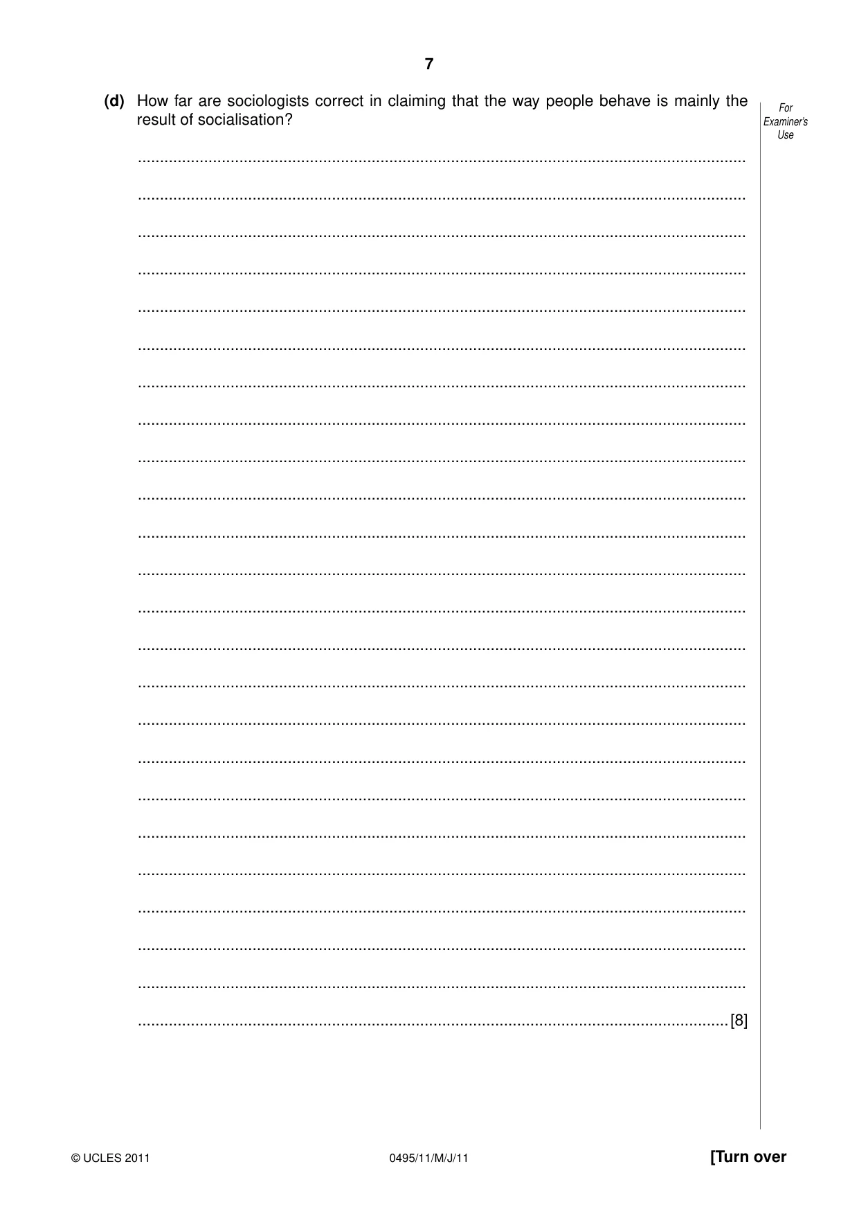 Cambridge IGCSE Sociology 0495 2011 May/June Paper 1 · Variant 1 question paper, page 7 of 24