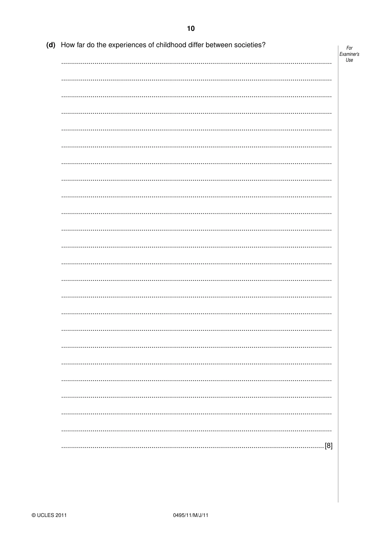 Cambridge IGCSE Sociology 0495 2011 May/June Paper 1 · Variant 1 question paper, page 10 of 24