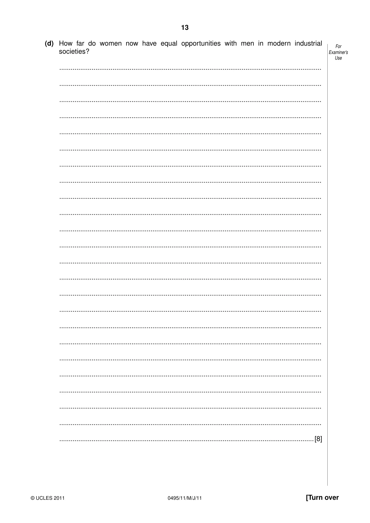 Cambridge IGCSE Sociology 0495 2011 May/June Paper 1 · Variant 1 question paper, page 13 of 24