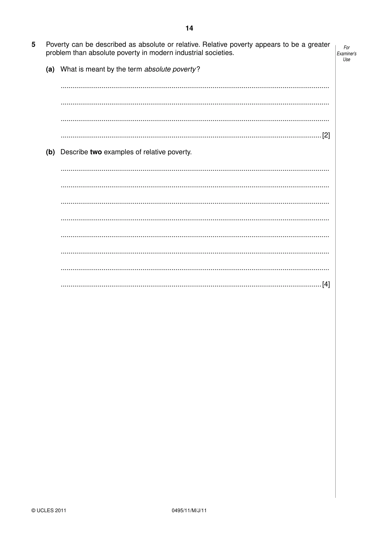 Cambridge IGCSE Sociology 0495 2011 May/June Paper 1 · Variant 1 question paper, page 14 of 24
