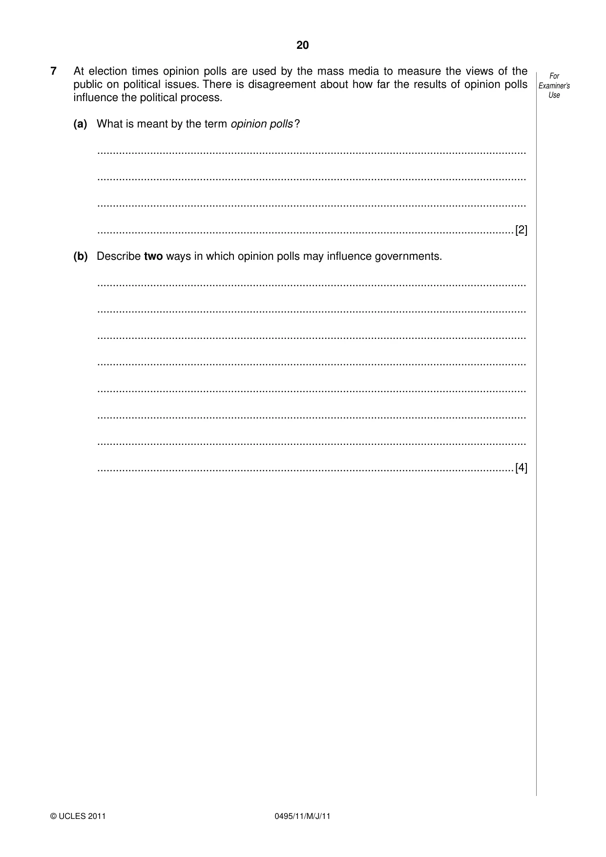 Cambridge IGCSE Sociology 0495 2011 May/June Paper 1 · Variant 1 question paper, page 20 of 24