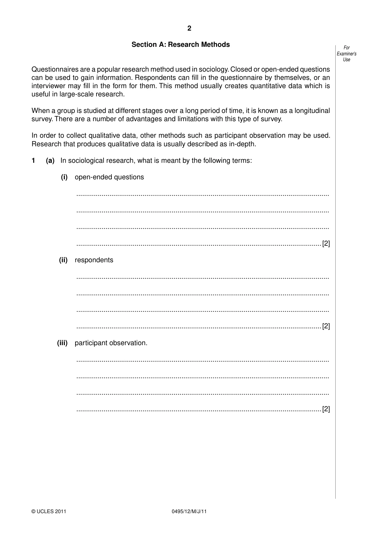 Cambridge IGCSE Sociology 0495 2011 May/June Paper 1 · Variant 2 question paper, page 2 of 24