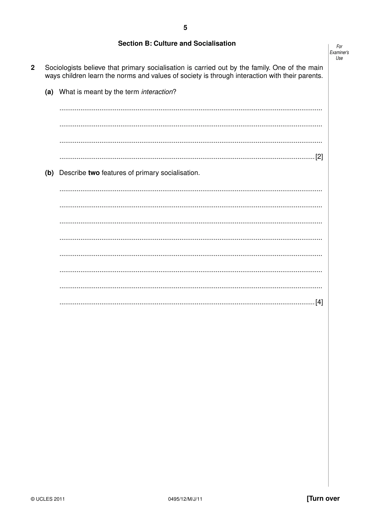 Cambridge IGCSE Sociology 0495 2011 May/June Paper 1 · Variant 2 question paper, page 5 of 24
