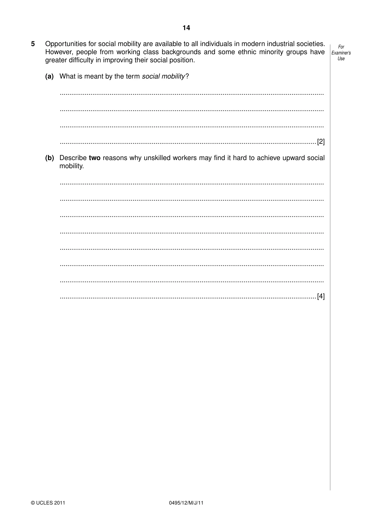 Cambridge IGCSE Sociology 0495 2011 May/June Paper 1 · Variant 2 question paper, page 14 of 24