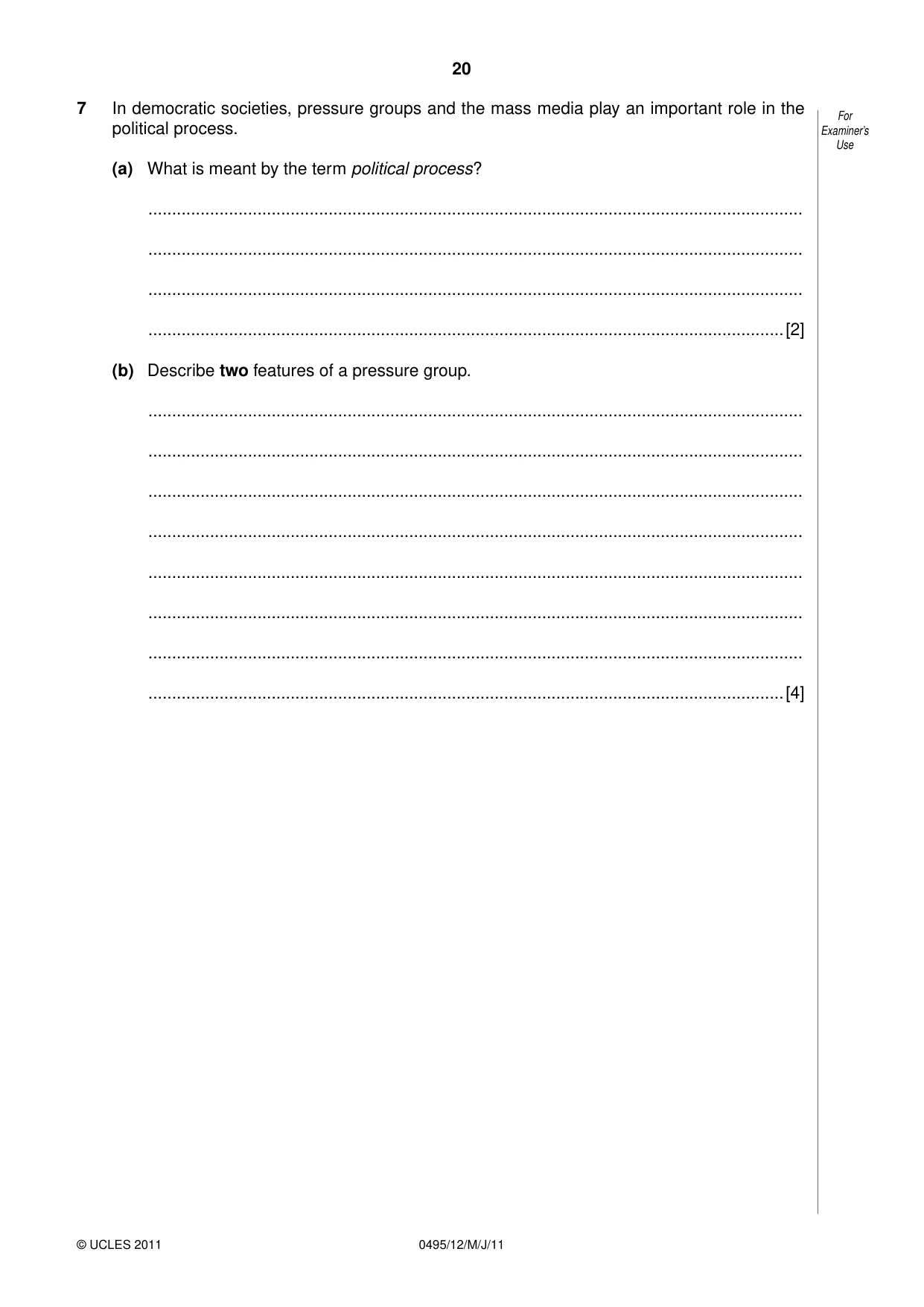 Cambridge IGCSE Sociology 0495 2011 May/June Paper 1 · Variant 2 question paper, page 20 of 24