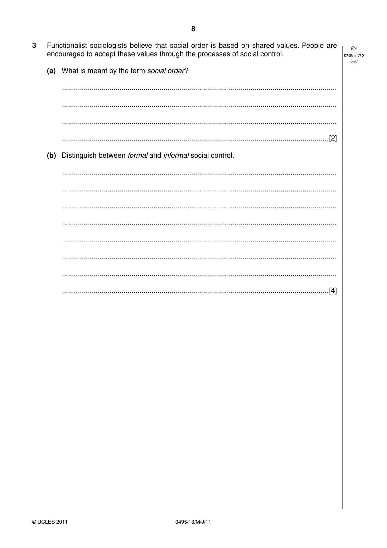 Cambridge IGCSE Sociology 0495 2011 May/June Paper 1 · Variant 3 question paper, page 8 of 24
