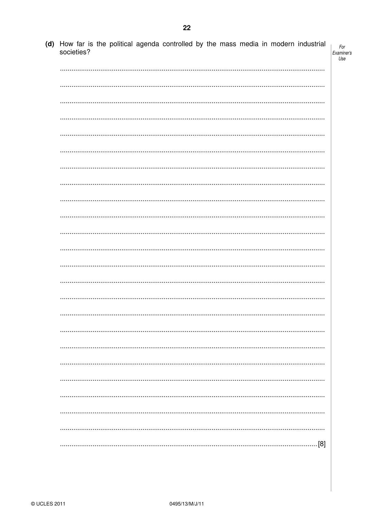 Cambridge IGCSE Sociology 0495 2011 May/June Paper 1 · Variant 3 question paper, page 22 of 24