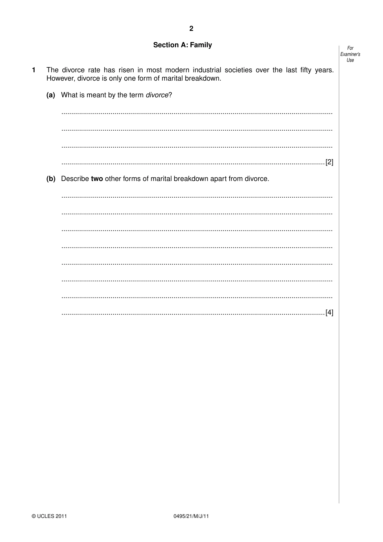 Cambridge IGCSE Sociology 0495 2011 May/June Paper 2 · Variant 1 question paper, page 2 of 28