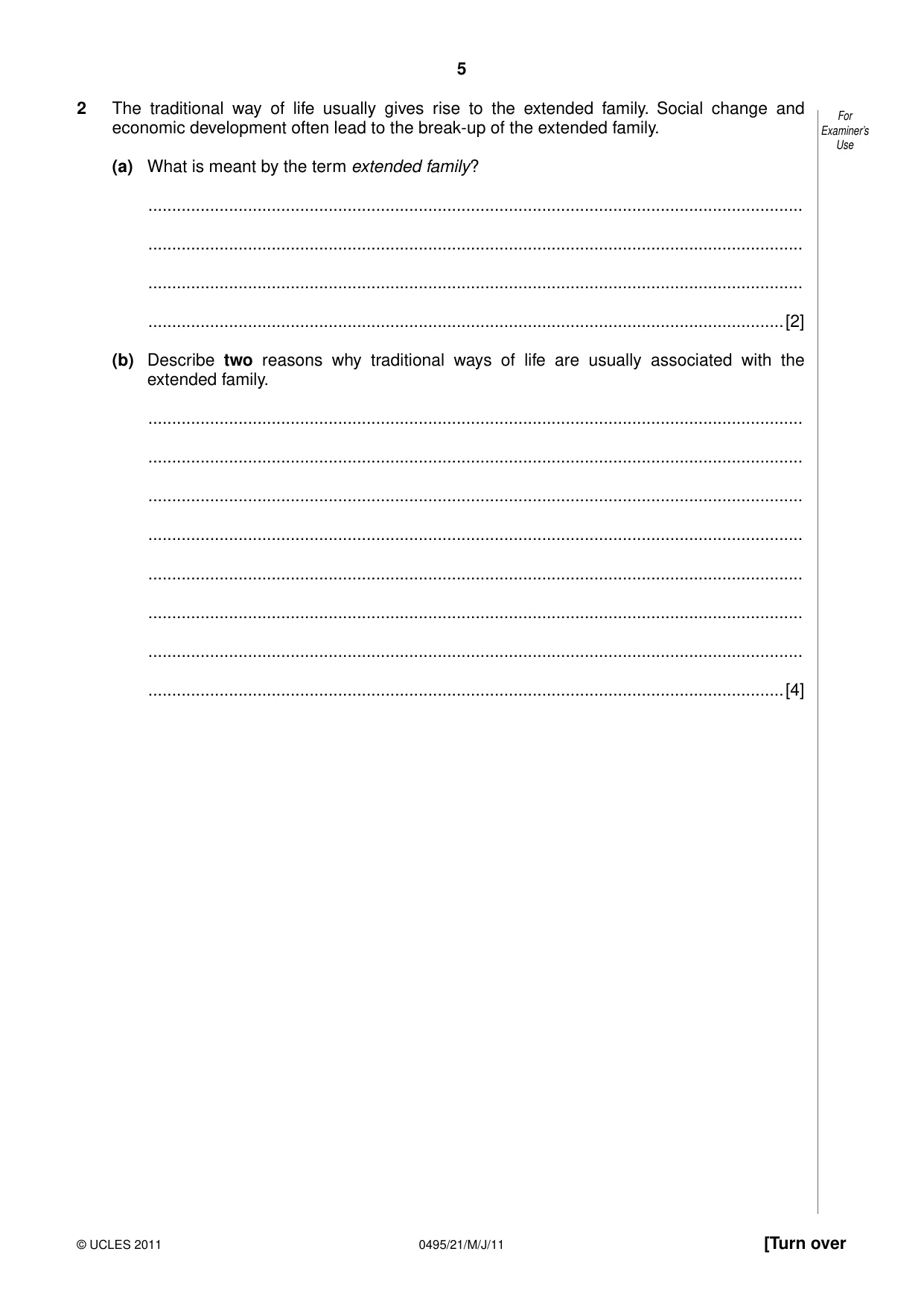 Cambridge IGCSE Sociology 0495 2011 May/June Paper 2 · Variant 1 question paper, page 5 of 28