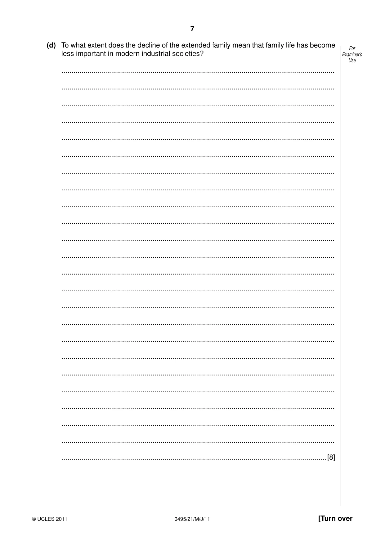 Cambridge IGCSE Sociology 0495 2011 May/June Paper 2 · Variant 1 question paper, page 7 of 28
