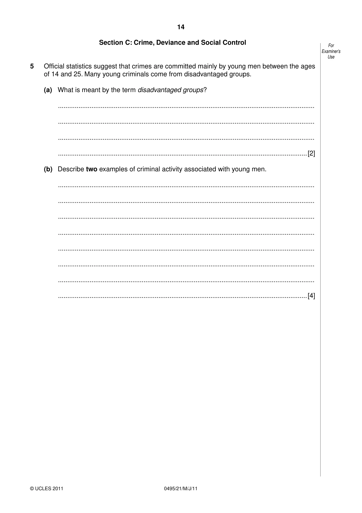 Cambridge IGCSE Sociology 0495 2011 May/June Paper 2 · Variant 1 question paper, page 14 of 28