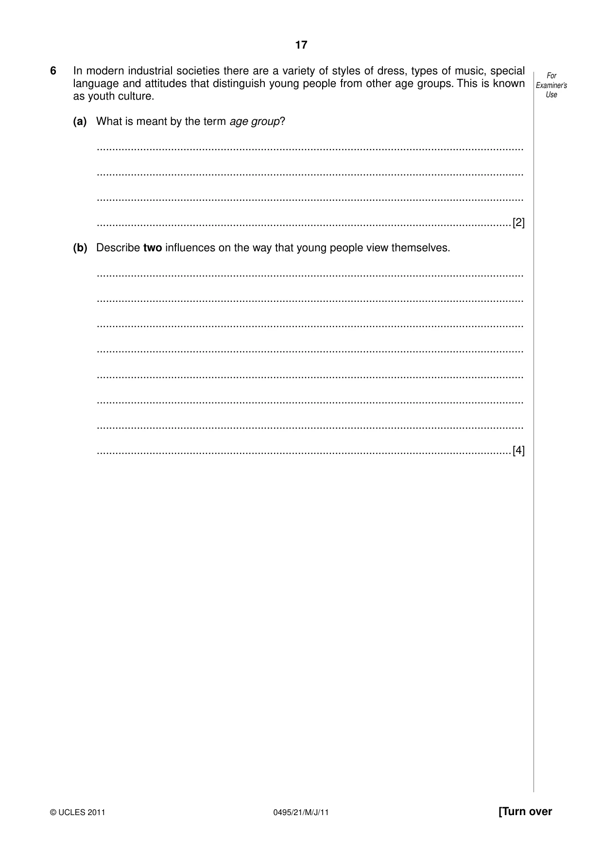 Cambridge IGCSE Sociology 0495 2011 May/June Paper 2 · Variant 1 question paper, page 17 of 28