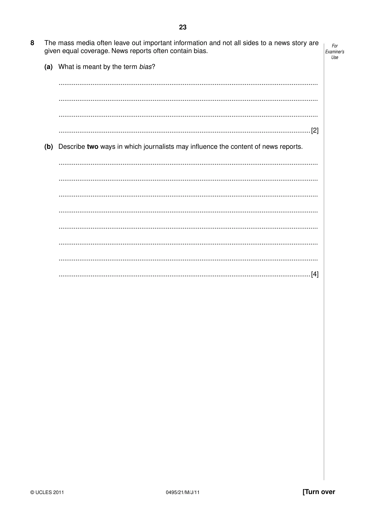 Cambridge IGCSE Sociology 0495 2011 May/June Paper 2 · Variant 1 question paper, page 23 of 28