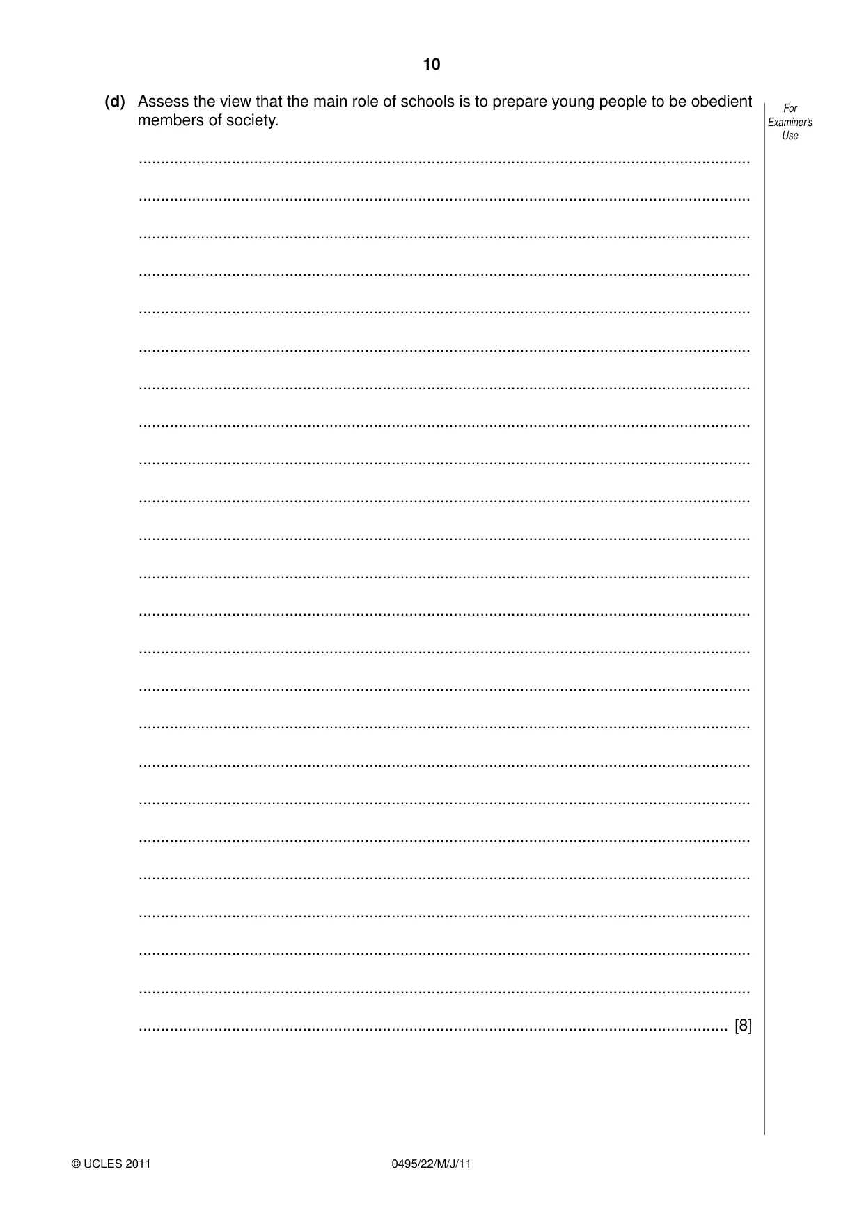 Cambridge IGCSE Sociology 0495 2011 May/June Paper 2 · Variant 2 question paper, page 10 of 28