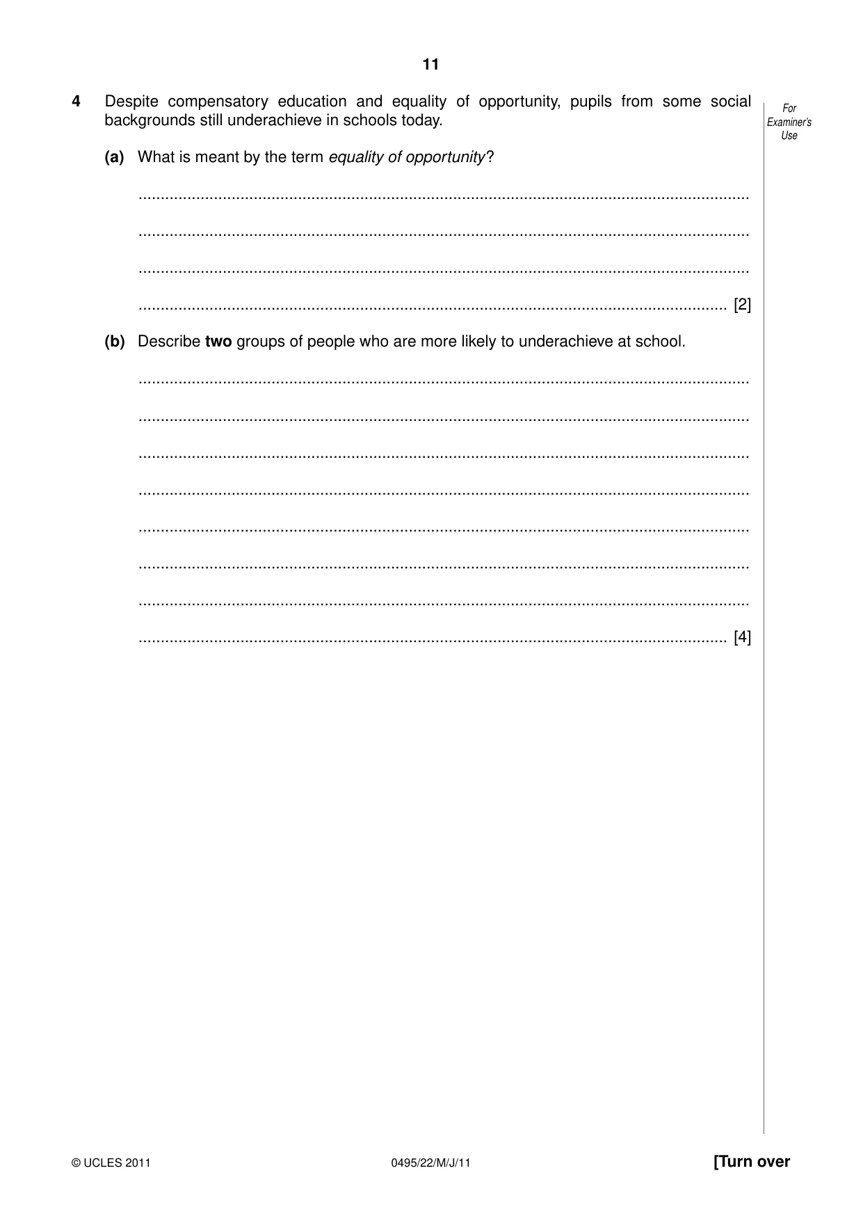 Cambridge IGCSE Sociology 0495 2011 May/June Paper 2 · Variant 2 question paper, page 11 of 28