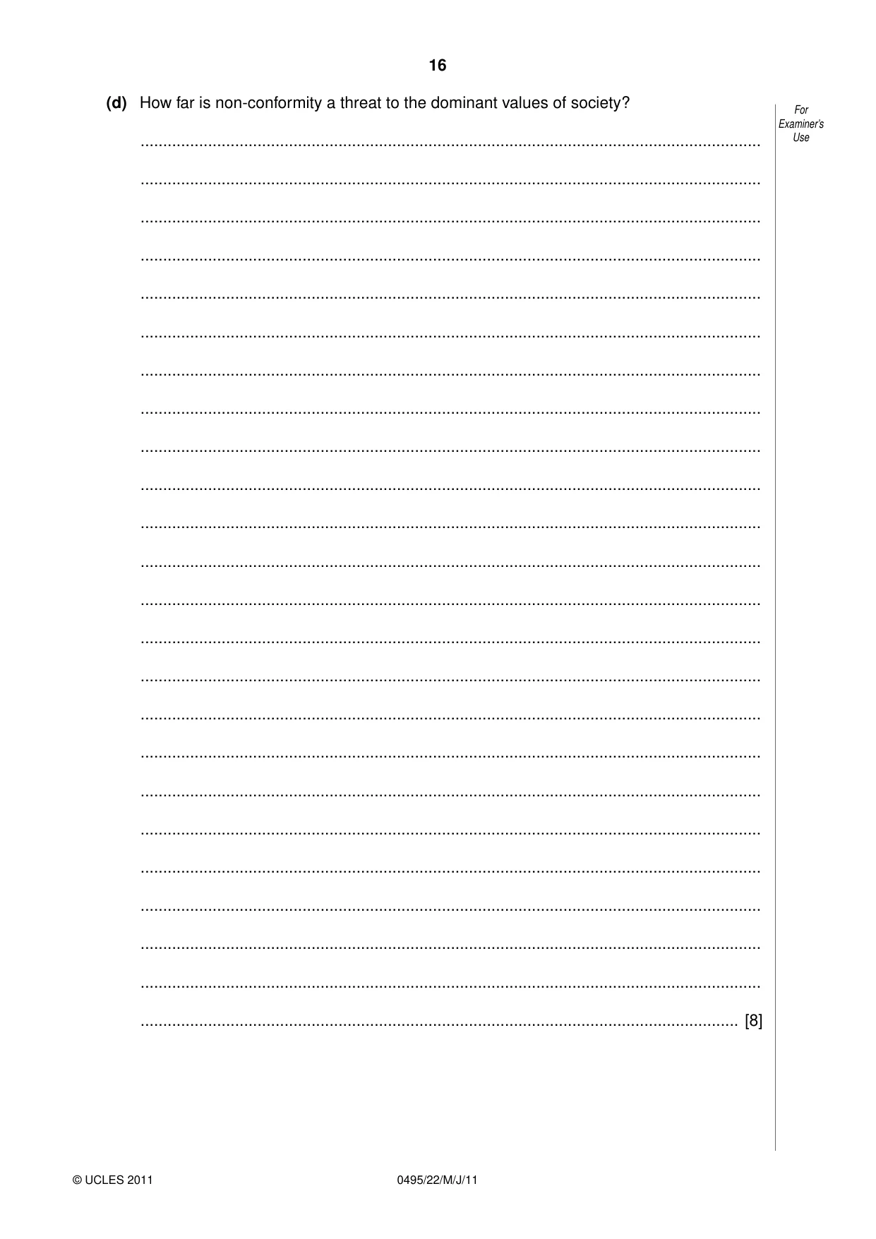 Cambridge IGCSE Sociology 0495 2011 May/June Paper 2 · Variant 2 question paper, page 16 of 28