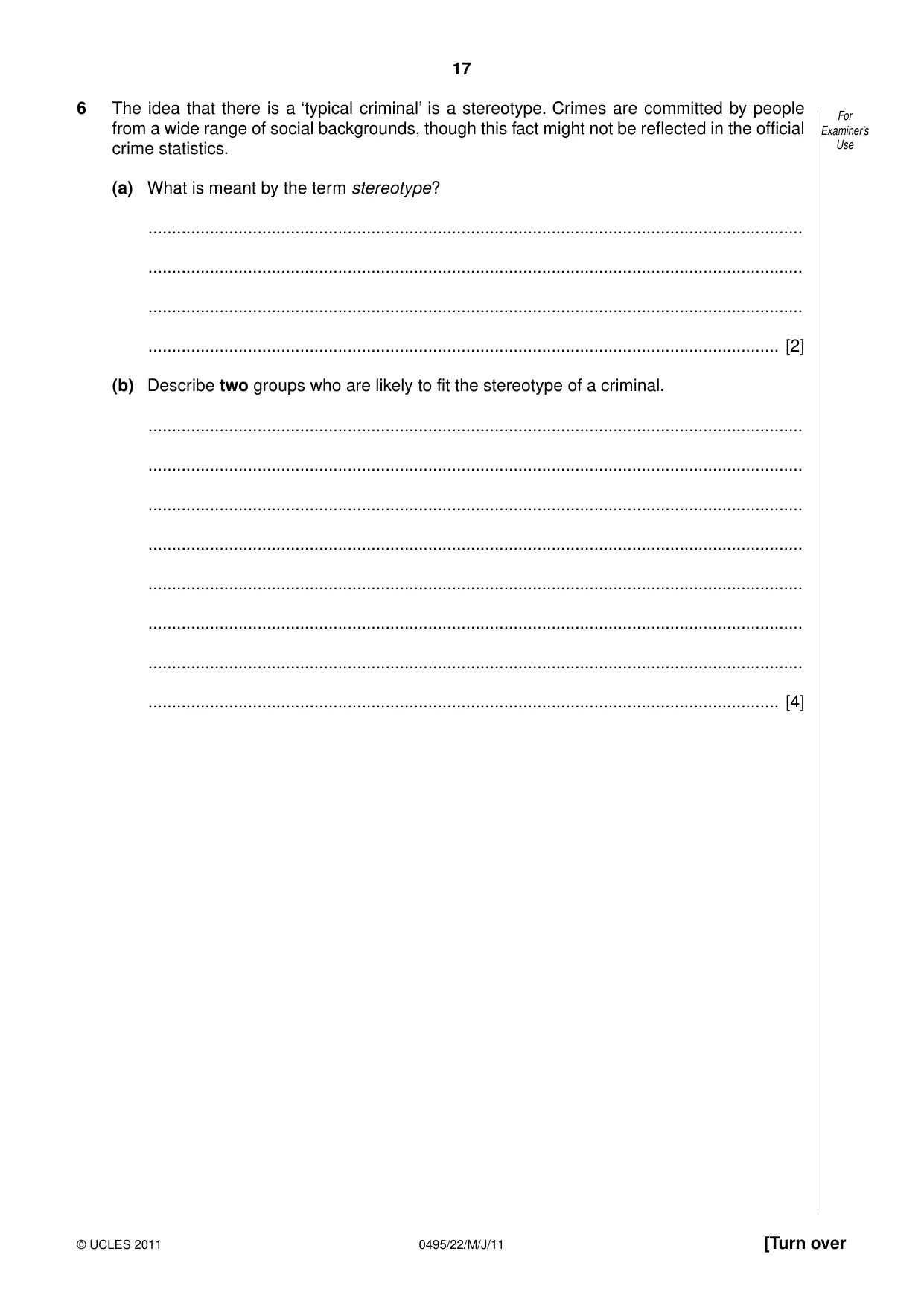 Cambridge IGCSE Sociology 0495 2011 May/June Paper 2 · Variant 2 question paper, page 17 of 28