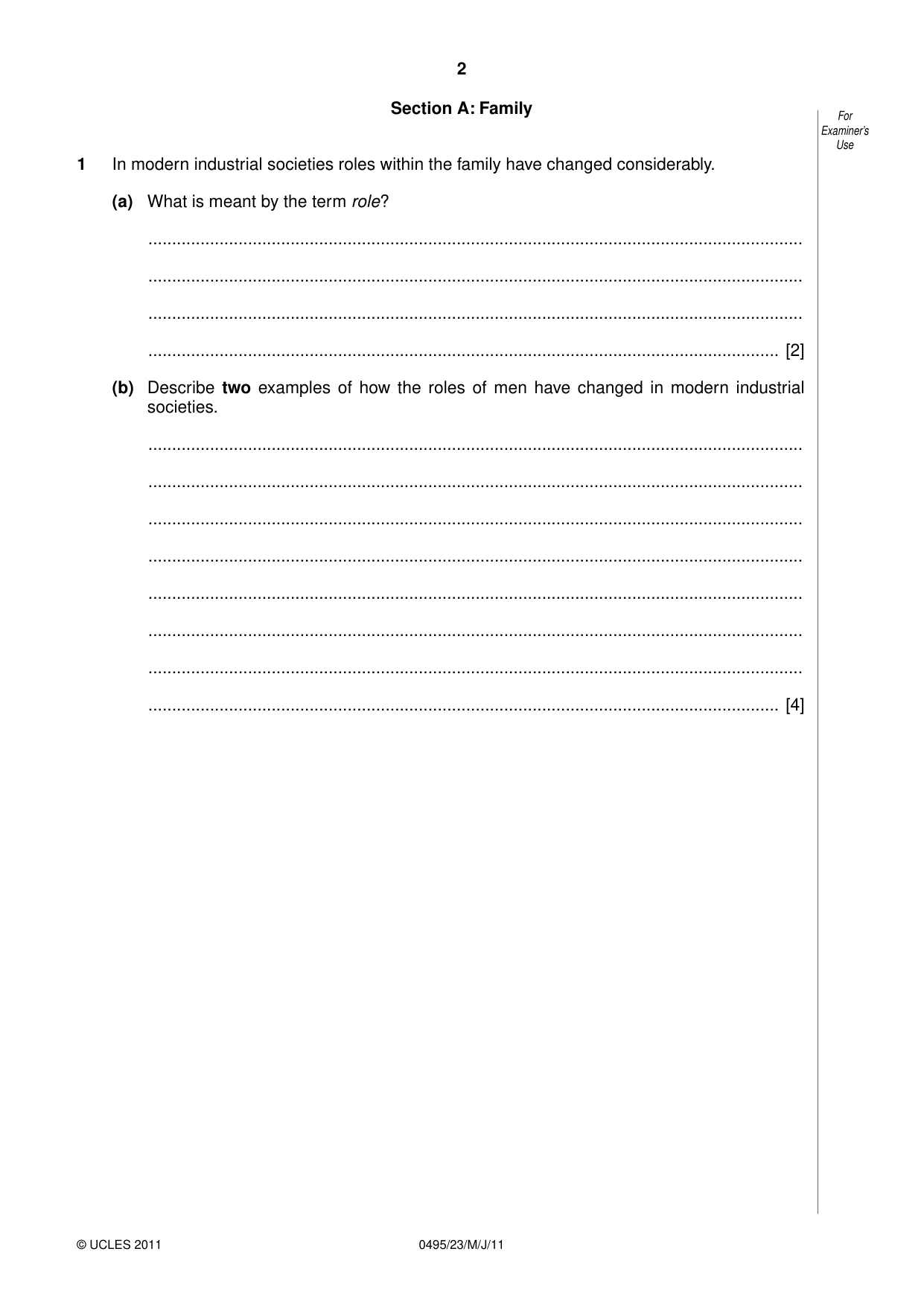 Cambridge IGCSE Sociology 0495 2011 May/June Paper 2 · Variant 3 question paper, page 2 of 28