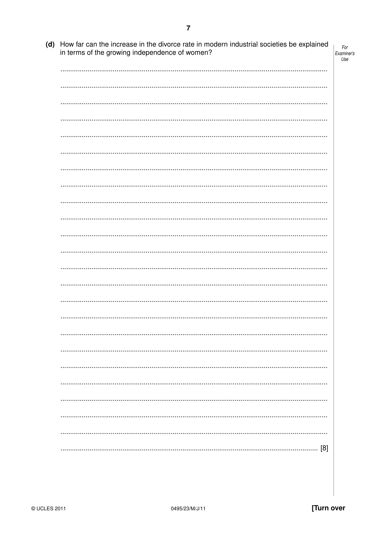 Cambridge IGCSE Sociology 0495 2011 May/June Paper 2 · Variant 3 question paper, page 7 of 28