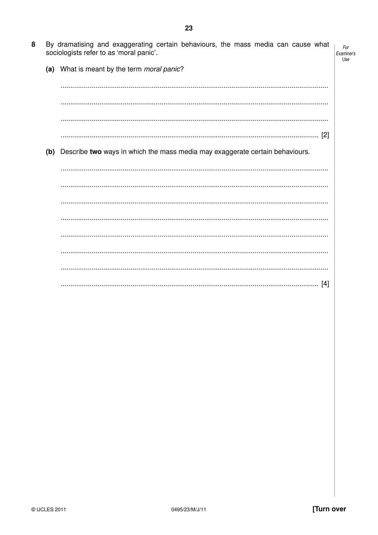 Cambridge IGCSE Sociology 0495 2011 May/June Paper 2 · Variant 3 question paper, page 23 of 28