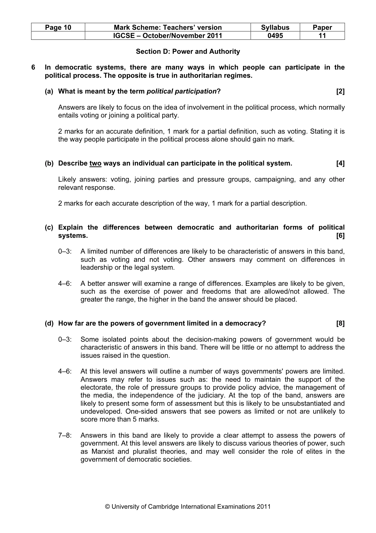 Mark scheme, page 10 of 11