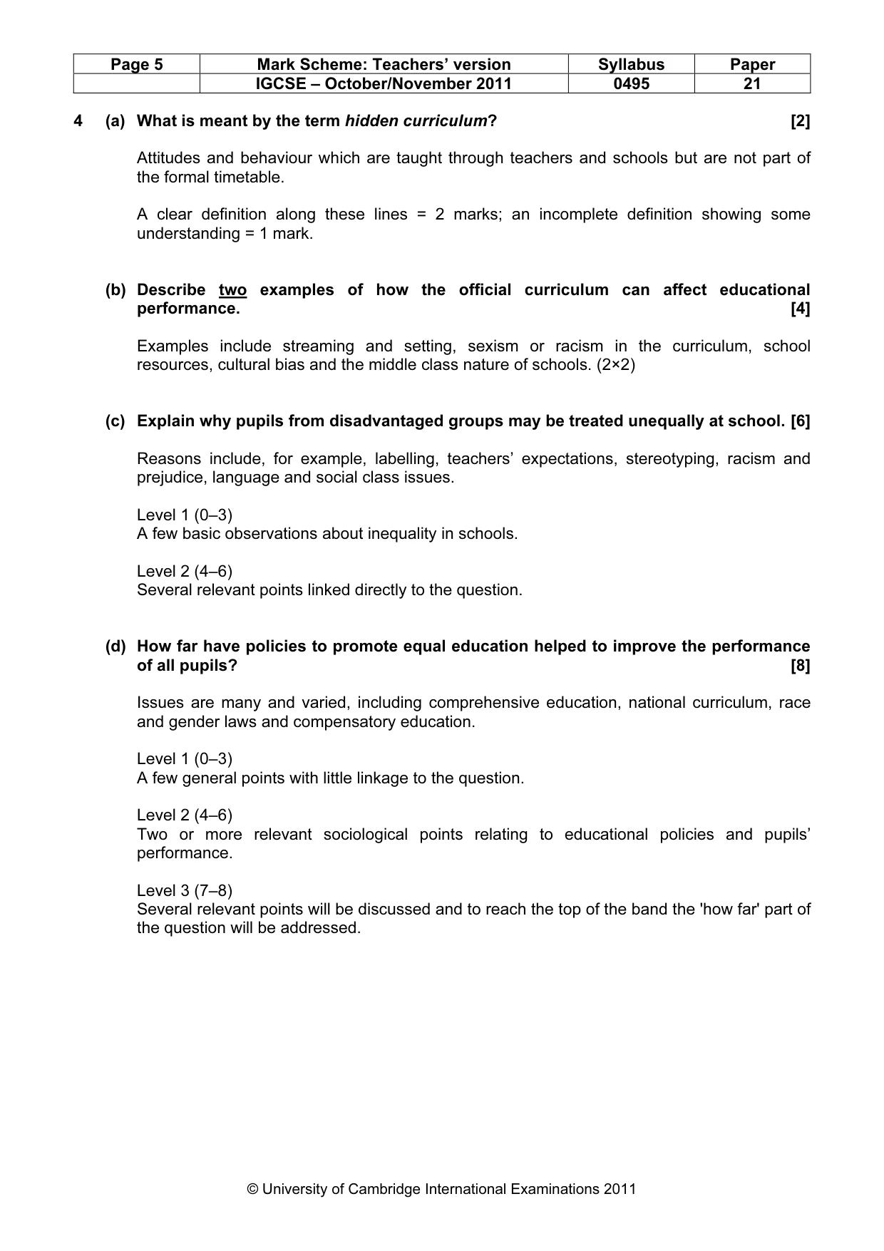 Mark scheme, page 5 of 9