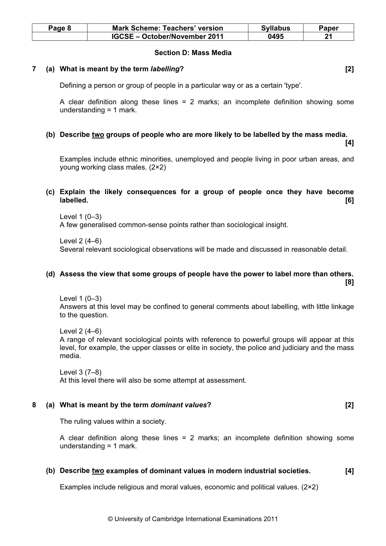 Mark scheme, page 8 of 9